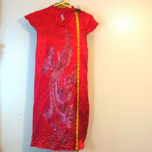 Vintage Small Silk Kimono Dress with Peacock and Floral patterns